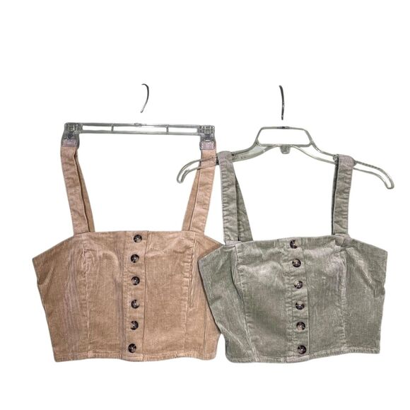 Forever 21 Crop Top Womens Small Tan Sage Corduroy Button Front Back Zip Lot 2 - Picture 12 of 12